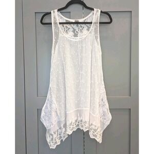 Feratelli White Sleeveless Women's Lace Tunic Size Small Y2K Fairy Boho Hippie